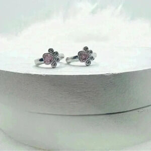 Paw Print Zircon Hoop Earrings in Pink